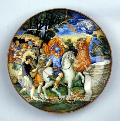 <b>アレクサンドロス大王図皿(マジョリカ陶器) イタリア 16世紀</b>　※天理参考館所蔵